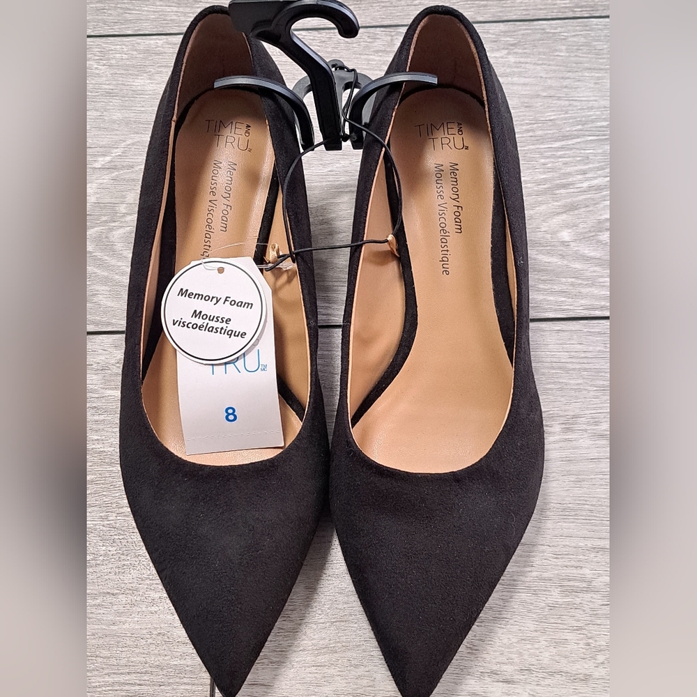 Brand New Time and Tru Black Suede Like Pump Heels with Sleek Design